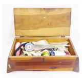 Vintage Wood Box with Sewing Supplies