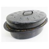 Vintage Enamelware Roasting Pan with Lid
