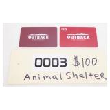Donation Lot:$100 in Gift Cards Outback Steakhouse