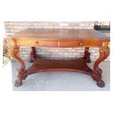 Antique Claw Foot Partner Desk, Two Drawers