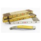 Vtg Wood Folding Rules & Pocketknife (Missing Tip)