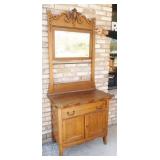 Antique Wood Washstand with Mirror