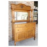 Antique Tiger Oak Sideboard Buffet with Mirror