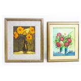 Two Small Original Floral Paintings, Signed