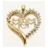 10K Y Gold & Diamond Heart "Mom" Pendant .7g