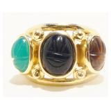 14K Y Gold & Gemstone Beetle Ring Sz 6 3.8g