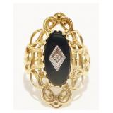 Two-Tone 10K Gold & Onyx Ring Sz 7.25 3.4g