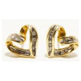 14K Y Gold & Dia Heart Earrings Missing 1 Dia 1.8g