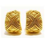 Ornate 14K Y Gold Half Hoop Earrings 5.2g