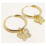 Gold Over 925 Silver Butterfly Hoop Earrings 2.4g