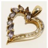 10K Y Gold & Gemstone Heart Pendant 2.1g