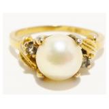 Gold Over Sterling Silver Pearl Ring Sz 7 2.8g