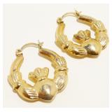 14K Y Gold Irish Claddagh Hoop Earrings 3.1g