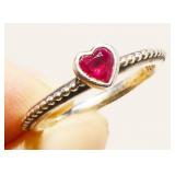 Petite Sterling Silver Gemstone Heart Ring 2.1g