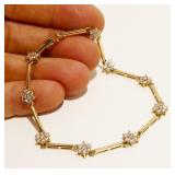 14K Y Gold & CZ Flower Bracelet 7.25" 5.15g