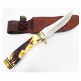 Vtg Schrade USA 153 UH Golden Spike Knife & Sheath