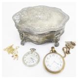 Jewelry Box with Pocket Watches & Doggy Necklace