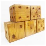 Five Large Hand Carved Wood Dice