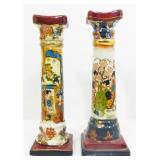Asian Painted Ceramic Candlesticks