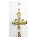 Wall-Hanging Brass Cross with Candle Holders