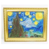 Small Starry Night Inspired Painting, Signed
