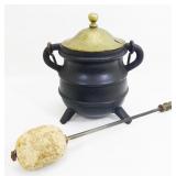Cast Iron Smudge Pot Cauldron with Brass Wand