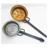 Antique Copper Escargot Pans, Long Iron Handles