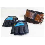 Weight Lifting Gloves (L) & Leather Belt (M)