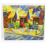 City Scene Oil on Board Painting