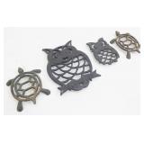 Small Cast Iron Owl & Turtle Trivets