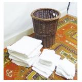 Wicker Laundry Basket with White Hotel Towels