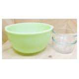 Vintage Green Mixing Bowl & Glass Pyrex Bowls