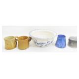 Grouping of Stoneware Mugs & Popcorn Bowl