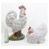 Very Large Ceramic Rooster & Chicken
