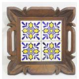 Tiled Wood Serving Tray (Cobalt Blue & Yellow)