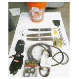Box Lot: Garage Items, Three Lawnmower Blades