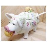 Lg Italian Piggy Soup Bowl, Ladle Has Sm Chip