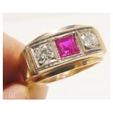 14K Y Gold Diamond (.50 TCW) Ruby Ring Sz11.5 6.9g