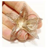 Antique 950 Silver Filigree Orchid Brooch 4.4g