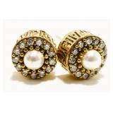 Gold/925 Silver Pearl & W. Sapphire Earrings 4.2g