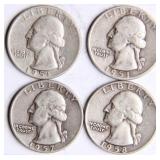 Four Washington Silver Quarters
