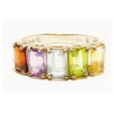 "F" Sterling Silver Rainbow Gemstone Ring Sz8 3.6g