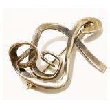 Abstract Sterling Silver Music Note Brooch 5.9g