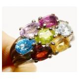 Sterling Silver Multi-Gemstone Ring Sz 8 5.5g
