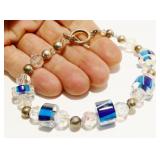 Sterling Silver & Bead Bracelet 9"