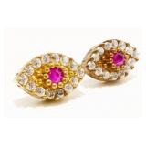 Gold/925 Silver Ruby & W. Sapphire Earrings 4g