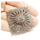 Sterling Silver Marcasite Starburst Brooch 19.8g