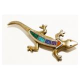 O.P. "JJ" 925 Silver Turquoise Gecko Brooch 7.8g