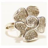 Sterling Silver CZ Flower Ring Sz 8 8.1g