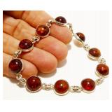 Amber & Sterling Silver Bracelet 7.5" 9.6g